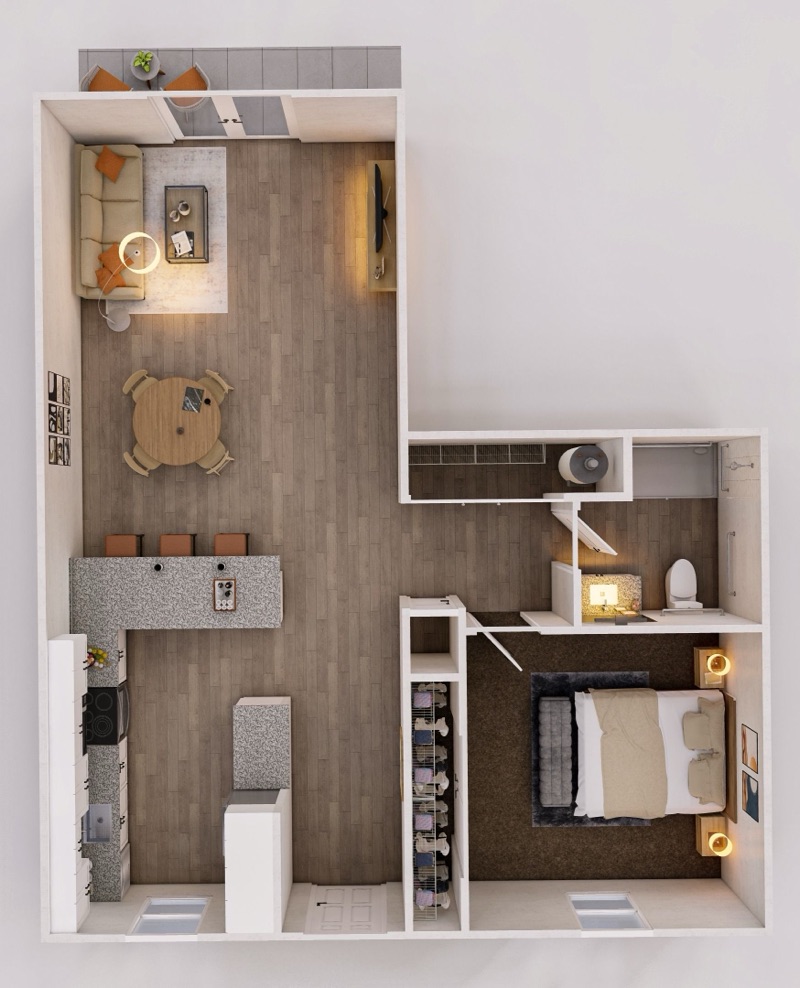 1 Bedroom floor plan at Huntington Forest