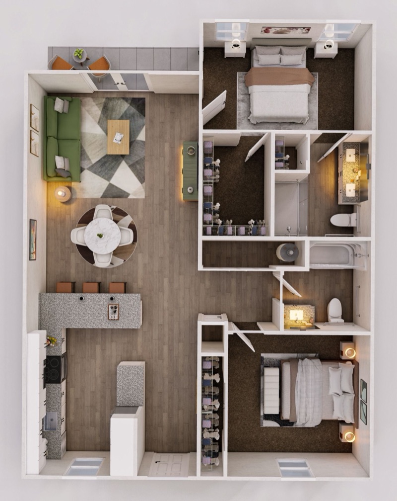 2 Bedroom floor plan at Huntington Forest
